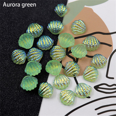 20vnt Aurora Shell Nail Art Rhinestones Charms Dalys 3D Shinny Beach Mermaid Spalvotos dervos nagai Korėjietiško manikiūro dekoras 10*11.5mm