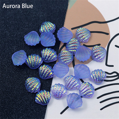 20vnt Aurora Shell Nail Art Rhinestones Charms Dalys 3D Shinny Beach Mermaid Spalvotos dervos nagai Korėjietiško manikiūro dekoras 10*11.5mm
