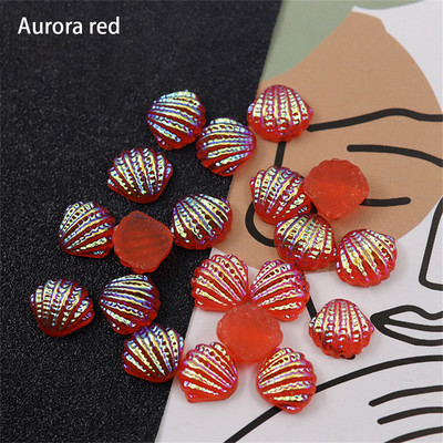 20vnt Aurora Shell Nail Art Rhinestones Charms Dalys 3D Shinny Beach Mermaid Spalvotos dervos nagai Korėjietiško manikiūro dekoras 10*11.5mm