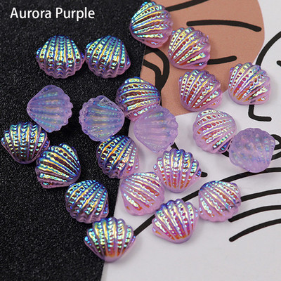 20vnt Aurora Shell Nail Art Rhinestones Charms Dalys 3D Shinny Beach Mermaid Spalvotos dervos nagai Korėjietiško manikiūro dekoras 10*11.5mm