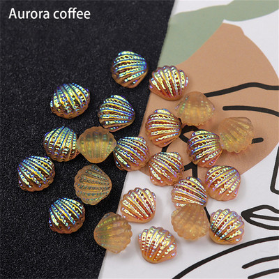 20vnt Aurora Shell Nail Art Rhinestones Charms Dalys 3D Shinny Beach Mermaid Spalvotos dervos nagai Korėjietiško manikiūro dekoras 10*11.5mm