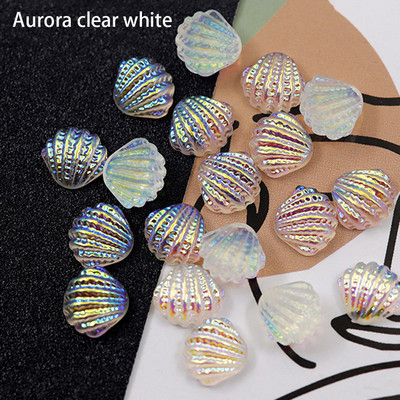20vnt Aurora Shell Nail Art Rhinestones Charms Dalys 3D Shinny Beach Mermaid Spalvotos dervos nagai Korėjietiško manikiūro dekoras 10*11.5mm