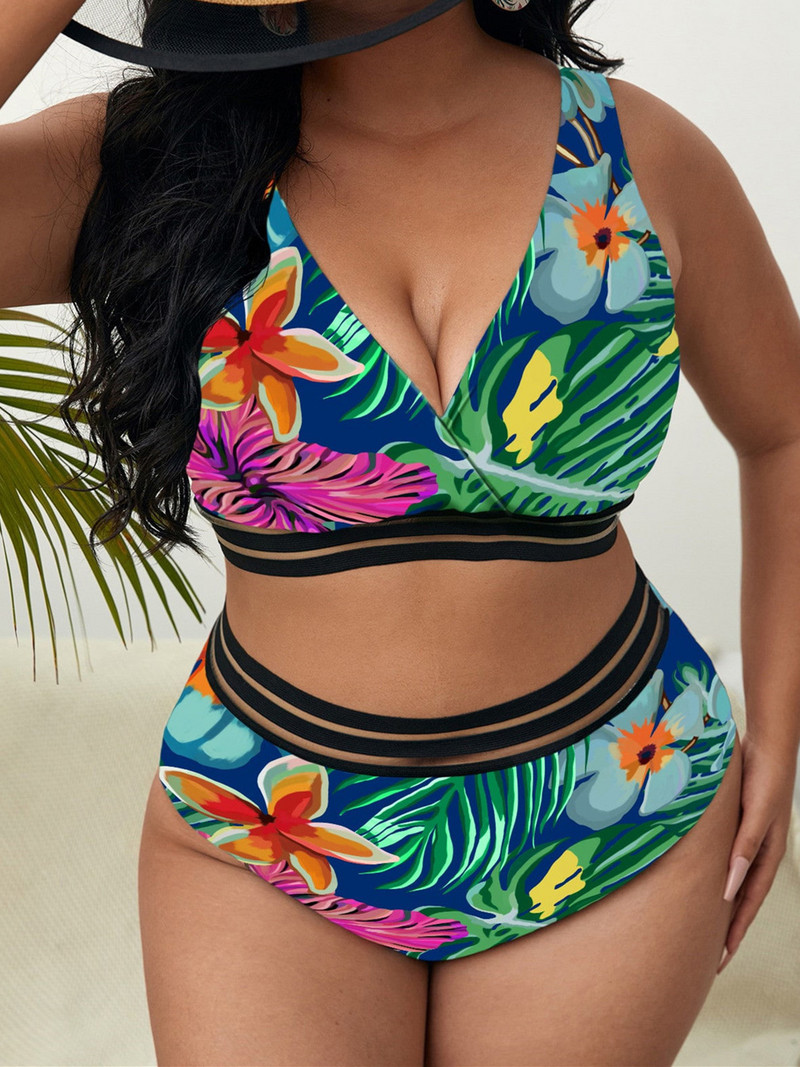 0XL - 4XL Új nyomtatott bikini nagyméretű nagy méretű fürdőruha női fürdőruha női kétrészes bikini szett fürdőruha V3893