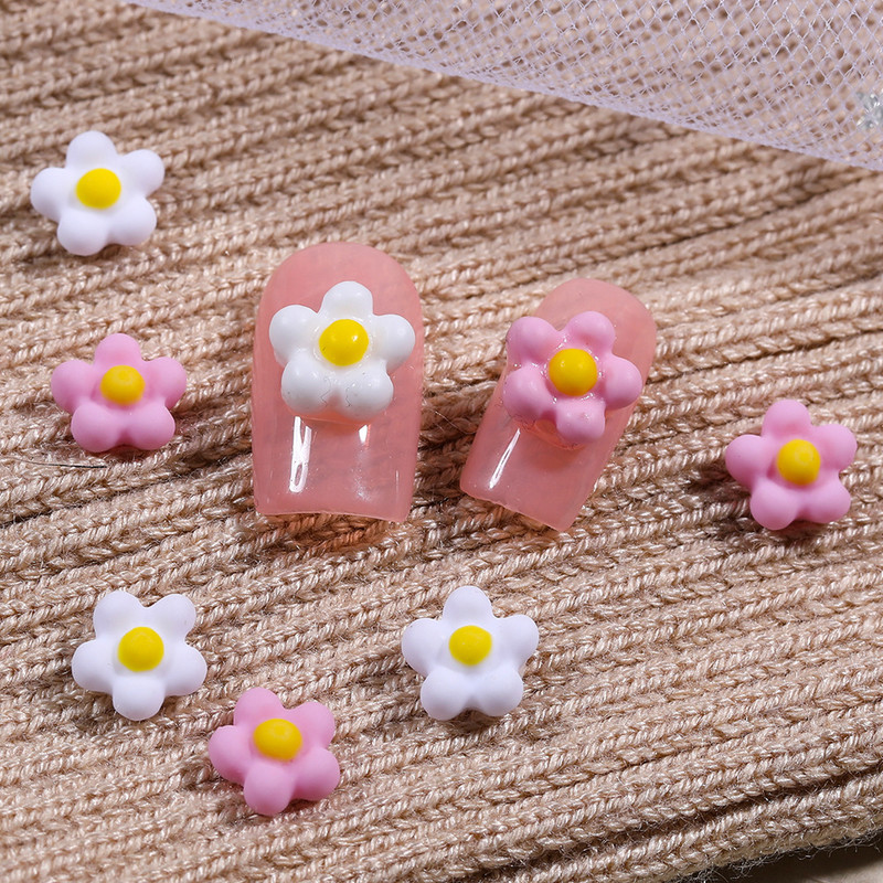 50vnt japoniškų margučių nagų dekoracijos dervos gėlės papuošalai 3D mini florets derva Kawaii rožinė balta nagų dailės priedai 5 mm