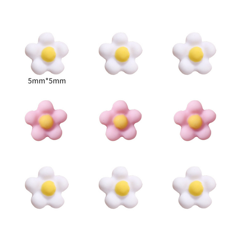 50vnt japoniškų margučių nagų dekoracijos dervos gėlės papuošalai 3D mini florets derva Kawaii rožinė balta nagų dailės priedai 5 mm