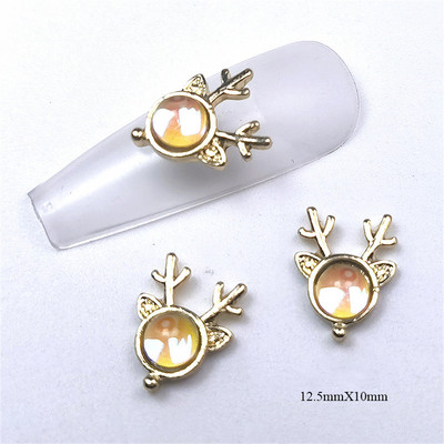 10 vnt briedžių krištolo lydinio nagų priedai žavesiai 3D prabangūs elnio galvos krištoliniai akmenys nagų dekoracijos 3D Aurora magiški brangakmeniai