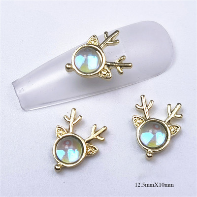 10 vnt briedžių krištolo lydinio nagų priedai žavesiai 3D prabangūs elnio galvos krištoliniai akmenys nagų dekoracijos 3D Aurora magiški brangakmeniai