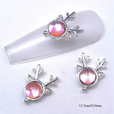 10 vnt briedžių krištolo lydinio nagų priedai žavesiai 3D prabangūs elnio galvos krištoliniai akmenys nagų dekoracijos 3D Aurora magiški brangakmeniai