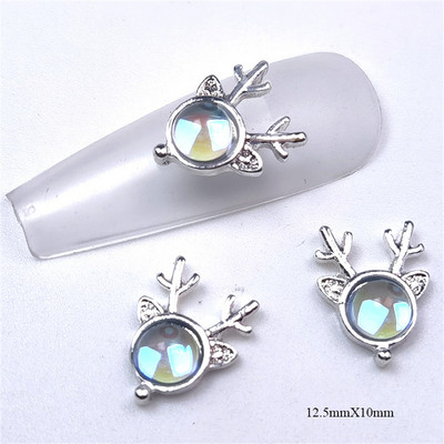 10 vnt briedžių krištolo lydinio nagų priedai žavesiai 3D prabangūs elnio galvos krištoliniai akmenys nagų dekoracijos 3D Aurora magiški brangakmeniai