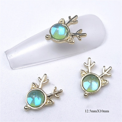 10 vnt briedžių krištolo lydinio nagų priedai žavesiai 3D prabangūs elnio galvos krištoliniai akmenys nagų dekoracijos 3D Aurora magiški brangakmeniai