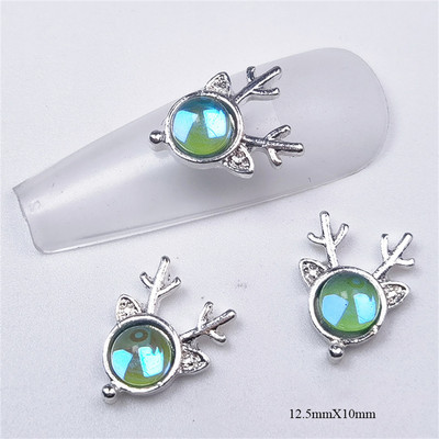 10 vnt briedžių krištolo lydinio nagų priedai žavesiai 3D prabangūs elnio galvos krištoliniai akmenys nagų dekoracijos 3D Aurora magiški brangakmeniai