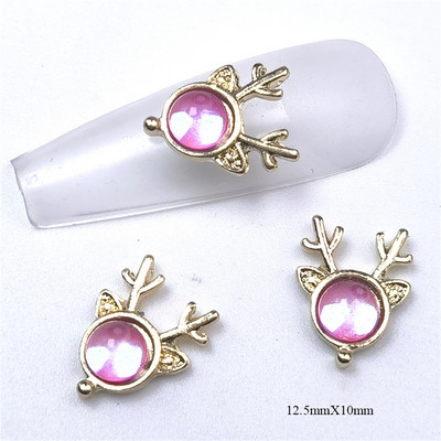 10 vnt briedžių krištolo lydinio nagų priedai žavesiai 3D prabangūs elnio galvos krištoliniai akmenys nagų dekoracijos 3D Aurora magiški brangakmeniai