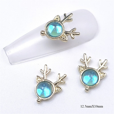 10 vnt briedžių krištolo lydinio nagų priedai žavesiai 3D prabangūs elnio galvos krištoliniai akmenys nagų dekoracijos 3D Aurora magiški brangakmeniai