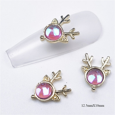 10 vnt briedžių krištolo lydinio nagų priedai žavesiai 3D prabangūs elnio galvos krištoliniai akmenys nagų dekoracijos 3D Aurora magiški brangakmeniai