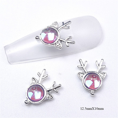 10 vnt briedžių krištolo lydinio nagų priedai žavesiai 3D prabangūs elnio galvos krištoliniai akmenys nagų dekoracijos 3D Aurora magiški brangakmeniai