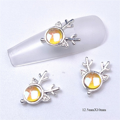 10 vnt briedžių krištolo lydinio nagų priedai žavesiai 3D prabangūs elnio galvos krištoliniai akmenys nagų dekoracijos 3D Aurora magiški brangakmeniai