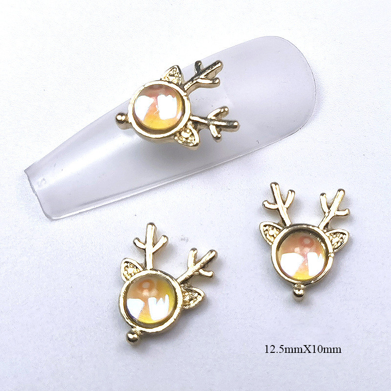 10 vnt briedžių krištolo lydinio nagų priedai žavesiai 3D prabangūs elnio galvos krištoliniai akmenys nagų dekoracijos 3D Aurora magiški brangakmeniai