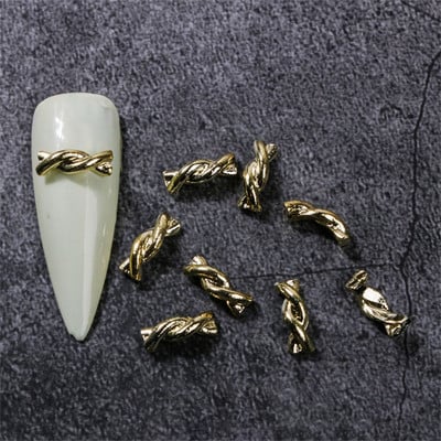 20 vnt japoniškų susuktų nagų lydinio pakabukai aukso sidabro detalės dekorai nagai priedai 3D tuščiaviduriai prancūziški kanapiniai virveliai nagų dalys puošia G1