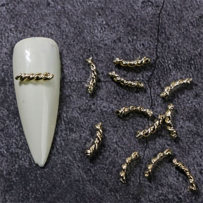 20 vnt japoniškų susuktų nagų lydinio pakabukai aukso sidabro detalės dekorai nagai priedai 3D tuščiaviduriai prancūziški kanapiniai virveliai nagų dalys puošia G1