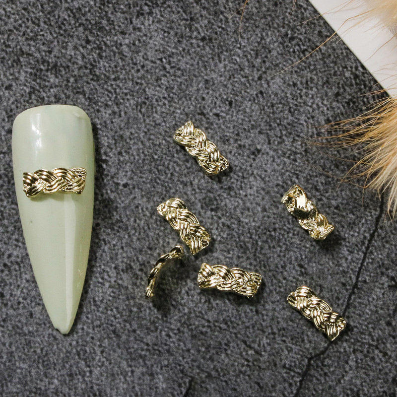 20 vnt japoniškų susuktų nagų lydinio pakabukai aukso sidabro detalės dekorai nagai priedai 3D tuščiaviduriai prancūziški kanapiniai virveliai nagų dalys puošia G1