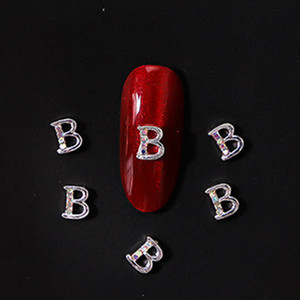 10vnt 3D nagų pakabukai aukso sidabro abėcėlė Kalnų krištolas lydinys metalas ABC raidžių antgaliai Dekoracijos Blizgučiai nagų detalės dekoravimas S26