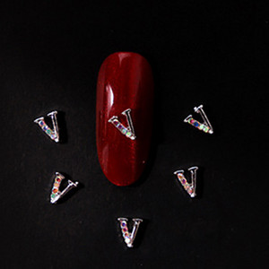 10vnt 3D nagų pakabukai aukso sidabro abėcėlė Kalnų krištolas lydinys metalas ABC raidžių antgaliai Dekoracijos Blizgučiai nagų detalės dekoravimas S26