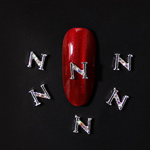 10vnt 3D nagų pakabukai aukso sidabro abėcėlė Kalnų krištolas lydinys metalas ABC raidžių antgaliai Dekoracijos Blizgučiai nagų detalės dekoravimas S26