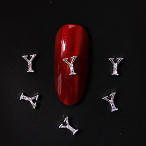 10vnt 3D nagų pakabukai aukso sidabro abėcėlė Kalnų krištolas lydinys metalas ABC raidžių antgaliai Dekoracijos Blizgučiai nagų detalės dekoravimas S26