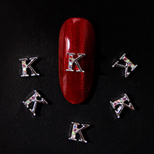 10vnt 3D nagų pakabukai aukso sidabro abėcėlė Kalnų krištolas lydinys metalas ABC raidžių antgaliai Dekoracijos Blizgučiai nagų detalės dekoravimas S26