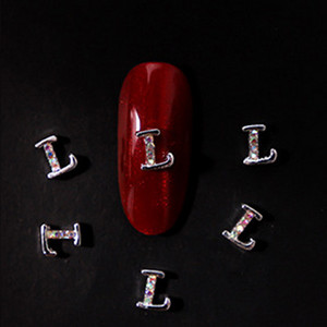 10vnt 3D nagų pakabukai aukso sidabro abėcėlė Kalnų krištolas lydinys metalas ABC raidžių antgaliai Dekoracijos Blizgučiai nagų detalės dekoravimas S26