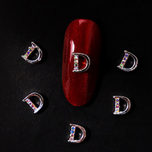 10vnt 3D nagų pakabukai aukso sidabro abėcėlė Kalnų krištolas lydinys metalas ABC raidžių antgaliai Dekoracijos Blizgučiai nagų detalės dekoravimas S26