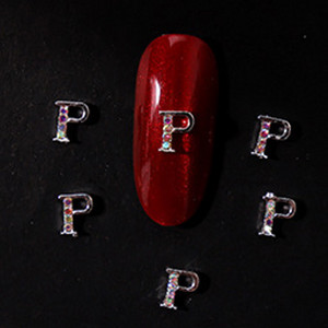 10vnt 3D nagų pakabukai aukso sidabro abėcėlė Kalnų krištolas lydinys metalas ABC raidžių antgaliai Dekoracijos Blizgučiai nagų detalės dekoravimas S26