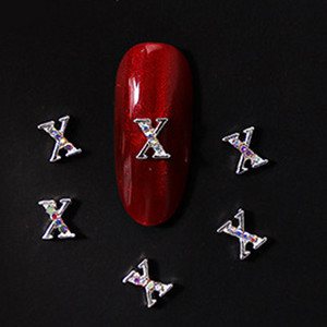 10vnt 3D nagų pakabukai aukso sidabro abėcėlė Kalnų krištolas lydinys metalas ABC raidžių antgaliai Dekoracijos Blizgučiai nagų detalės dekoravimas S26