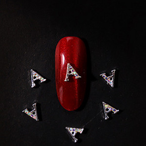 10vnt 3D nagų pakabukai aukso sidabro abėcėlė Kalnų krištolas lydinys metalas ABC raidžių antgaliai Dekoracijos Blizgučiai nagų detalės dekoravimas S26