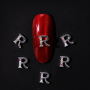 10vnt 3D nagų pakabukai aukso sidabro abėcėlė Kalnų krištolas lydinys metalas ABC raidžių antgaliai Dekoracijos Blizgučiai nagų detalės dekoravimas S26