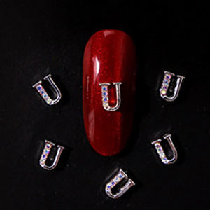 10vnt 3D nagų pakabukai aukso sidabro abėcėlė Kalnų krištolas lydinys metalas ABC raidžių antgaliai Dekoracijos Blizgučiai nagų detalės dekoravimas S26