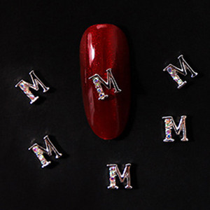 10vnt 3D nagų pakabukai aukso sidabro abėcėlė Kalnų krištolas lydinys metalas ABC raidžių antgaliai Dekoracijos Blizgučiai nagų detalės dekoravimas S26