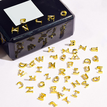 10 бр. 3D талисмани за нокти Злато, сребро, азбука, кристали, сплав, метал ABC, буквени връхчета, декорации, бляскави нокти, част от декорацията S26