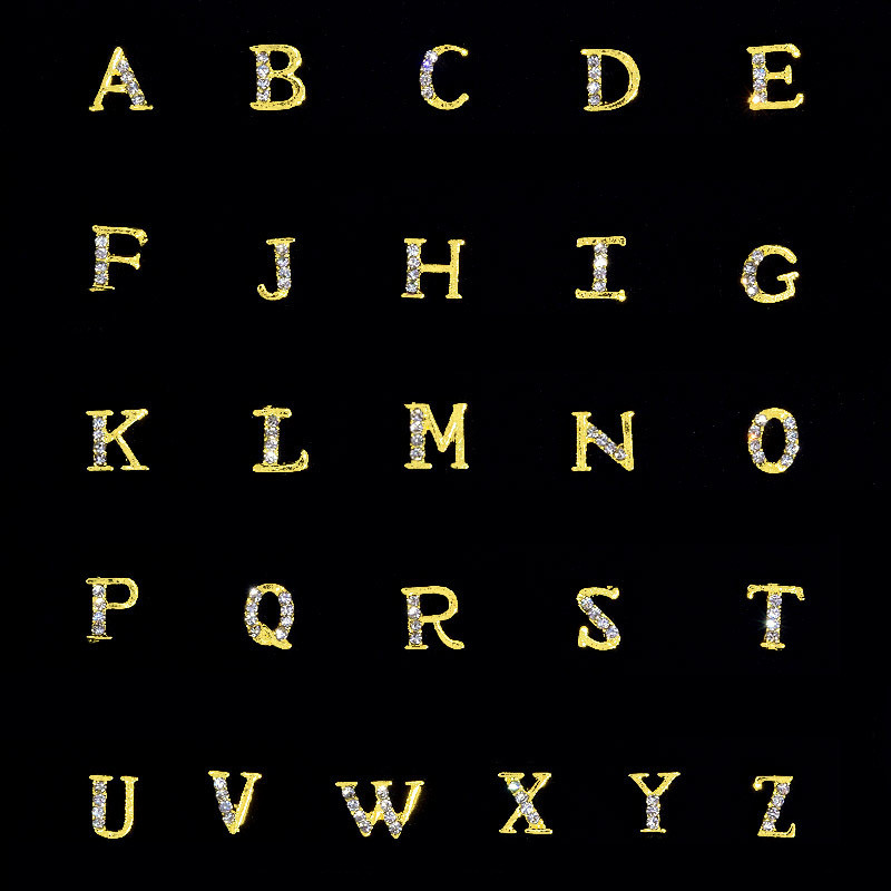 10vnt 3D nagų pakabukai aukso sidabro abėcėlė Kalnų krištolas lydinys metalas ABC raidžių antgaliai Dekoracijos Blizgučiai nagų detalės dekoravimas S26