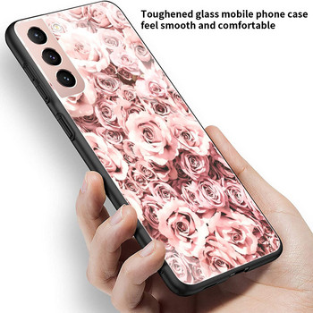 Γυάλινη θήκη για Samsung Galaxy S20 FE S10 Plus S21 Ultra Note 10 Lite 20 S9 S10e S8 9 Tempered Phone Cover Rose Pink Bling Funda