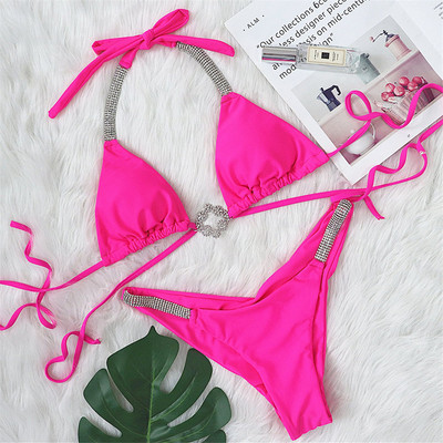 Novi sjajni ženski kupaći kostim s halterima i dijamantima Ženski kupaći kostim Dvodijelni bikini komplet s visokim izrezom Kupaći kostim za kupanje V3117P