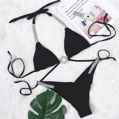 Novi sjajni ženski kupaći kostim s halterima i dijamantima Ženski kupaći kostim Dvodijelni bikini komplet s visokim izrezom Kupaći kostim za kupanje V3117P