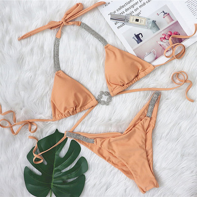 Novi sjajni ženski kupaći kostim s halterima i dijamantima Ženski kupaći kostim Dvodijelni bikini komplet s visokim izrezom Kupaći kostim za kupanje V3117P