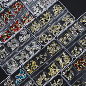 1Box Mix Styles 3D луксозни бижута Nail Art Rhinestone Gems Златна метална сплав Butterfly Nail Charms Направи си сам блестящи диамантени декорации