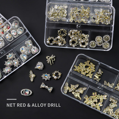 1 Box Mix Styles 3D Luksuslikud ehted Küünekunst Rhinestone kalliskivid kullast metallisulamist liblikas küünevõlusid DIY läikivad teemantkaunistused