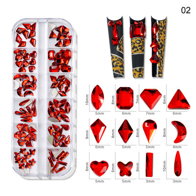12Rács/doboz Színes kristály körömdíszítés strasszok akril SS4-SS16 körömkövek fényes lapos hátú ékszerek 3D barkácsolás körömdíszítés