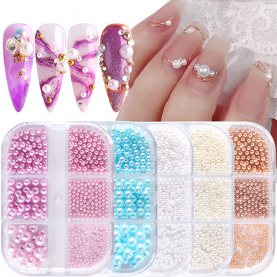Piekariņi Pērļu nagu mākslas rotājumi Balts Purpurs Zelts Tērauda Pērlītes Bumba 3D Nagu Rotaslietas Kristāla Rhinestones DIY Manikīrs TR6ZZ01-17