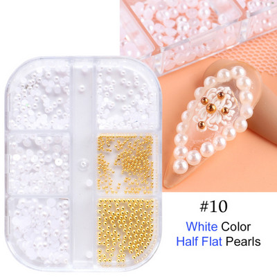 Charms Pearl Nail Art Dekorációk Fehér Lila Arany Acélgyöngyök Golyós 3D Köröm Ékszerek Kristály Strasszkövek Barkács manikűr TR6ZZ01-17