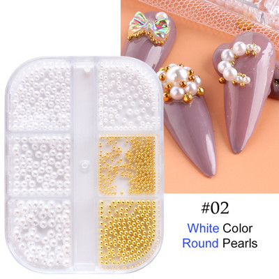 Charms Pearl Nail Art Dekorációk Fehér Lila Arany Acélgyöngyök Golyós 3D Köröm Ékszerek Kristály Strasszkövek Barkács manikűr TR6ZZ01-17