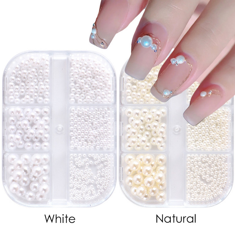 Charms Pearl Nail Art Dekorációk Fehér Lila Arany Acélgyöngyök Golyós 3D Köröm Ékszerek Kristály Strasszkövek Barkács manikűr TR6ZZ01-17